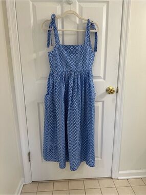 The Beaufort Bonnet Company Blue Geometric Tie-Strap Sundress